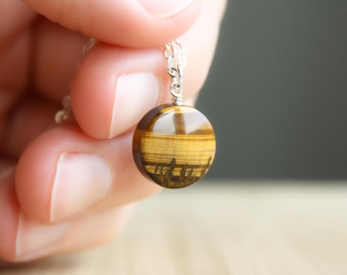 Featured listing image: Tiger Eye Necklace in Sterling Silver for Positive Emotions and an Open Mind
