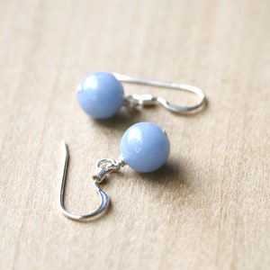 Angelite Earrings 925 Sterling Silver . Cornflower Blue Stone Dangle Earrings . Round Gemstone Earrings image 6