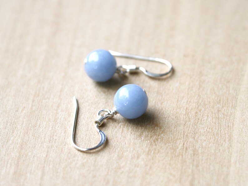 Angelite Earrings 925 Sterling Silver . Cornflower Blue Stone Dangle Earrings . Round Gemstone Earrings image 6