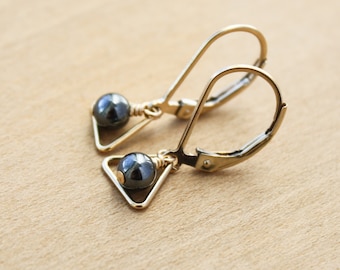 Hematite Triangle Earrings for Anxiety Relief and Protection