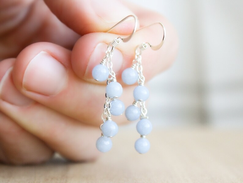 Angelite Earrings . Gemstone Cluster Earrings . Light Blue Stone Earrings 925 Sterling Silver image 1