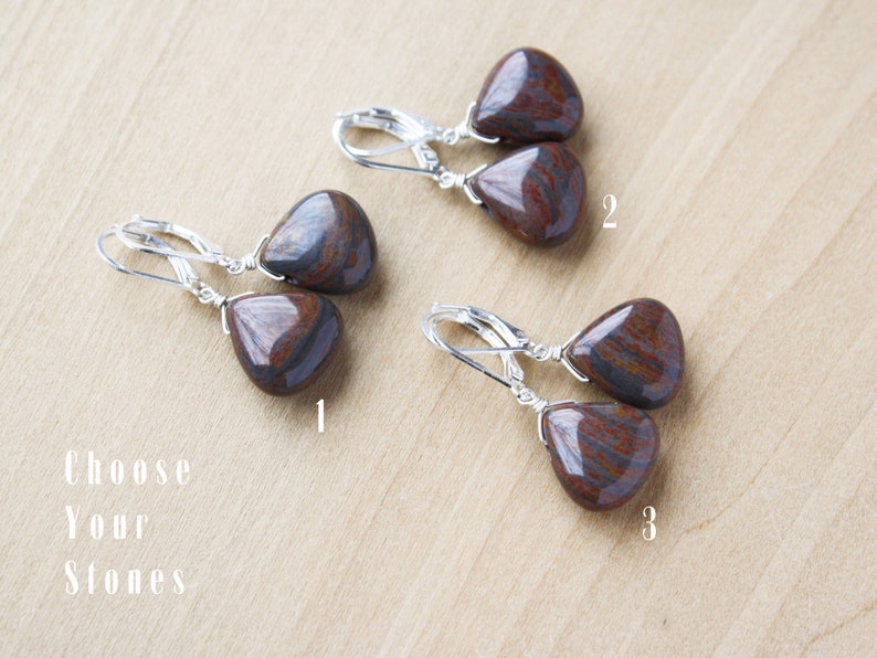 Brown Gemstone Earrings Dangle . Tiger Iron Jasper Earrings Sterling Silver . Lever Back Drop Earrings image 6