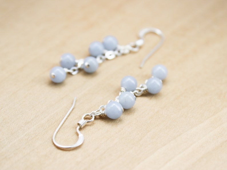 Angelite Earrings . Gemstone Cluster Earrings . Light Blue Stone Earrings 925 Sterling Silver image 8