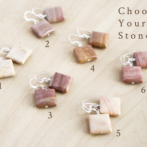 Natural Gemstone Earrings Dangle . Square Stone Earrings . Rainbow Onyx Earrings in Sterling Silver image 6