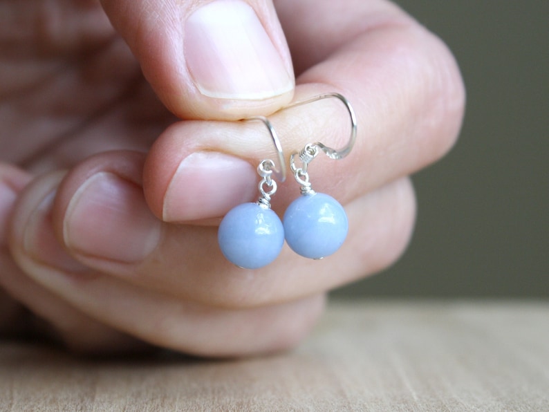 Angelite Earrings 925 Sterling Silver . Cornflower Blue Stone Dangle Earrings . Round Gemstone Earrings image 5