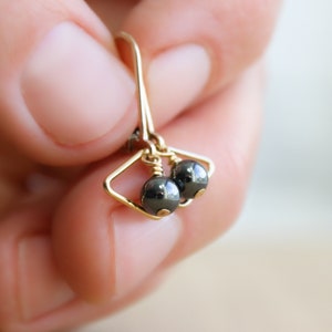 Hematite Earrings . Triangle Earrings Gold . Dainty Leverback Earrings in 14k Gold Fill NEW image 7