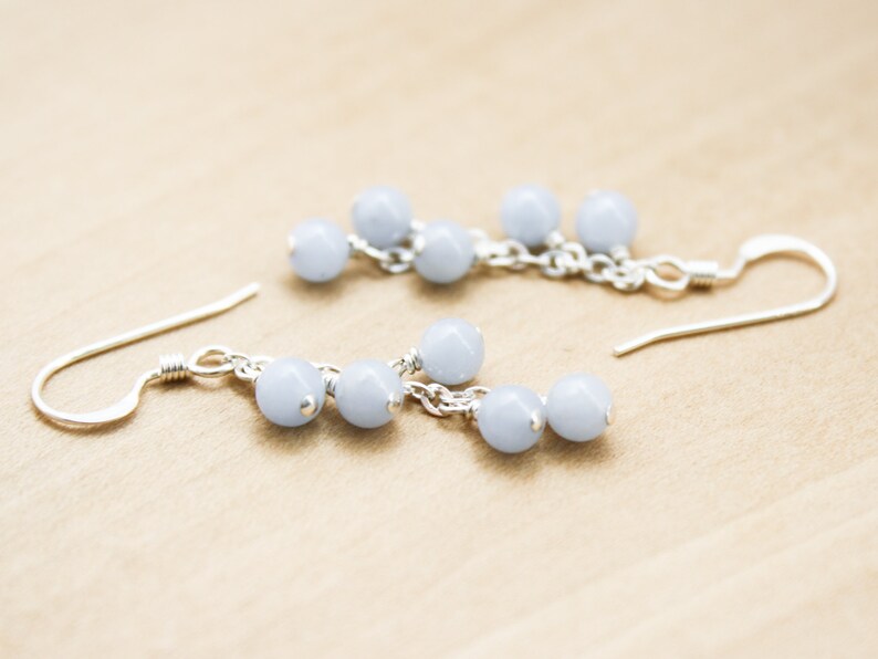 Angelite Earrings . Gemstone Cluster Earrings . Light Blue Stone Earrings 925 Sterling Silver image 4