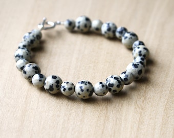 Dalmatian Jasper Bracelet for Women . Positive Energy Bracelet for Healing . Jasper Bead Bracelet with Sterling Silver Clasp