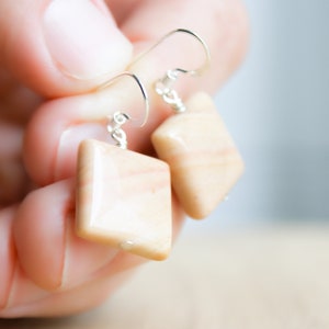 Natural Gemstone Earrings Dangle . Square Stone Earrings . Rainbow Onyx Earrings in Sterling Silver image 5