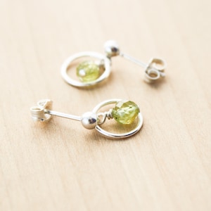 Peridot Stud Earrings Dangle . Hoop Stud Earrings . August Birthstone Earrings in Sterling Silver image 4