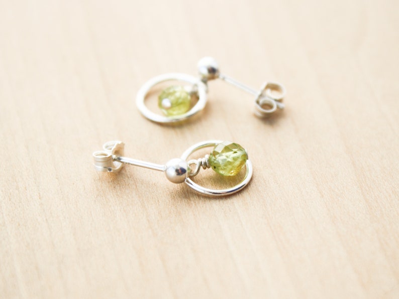 Peridot Stud Earrings Dangle . Hoop Stud Earrings . August Birthstone Earrings in Sterling Silver image 4