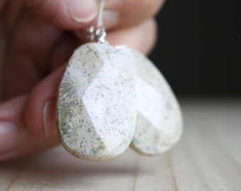 Fossilized Coral Earrings for Inner Balance and Creativity