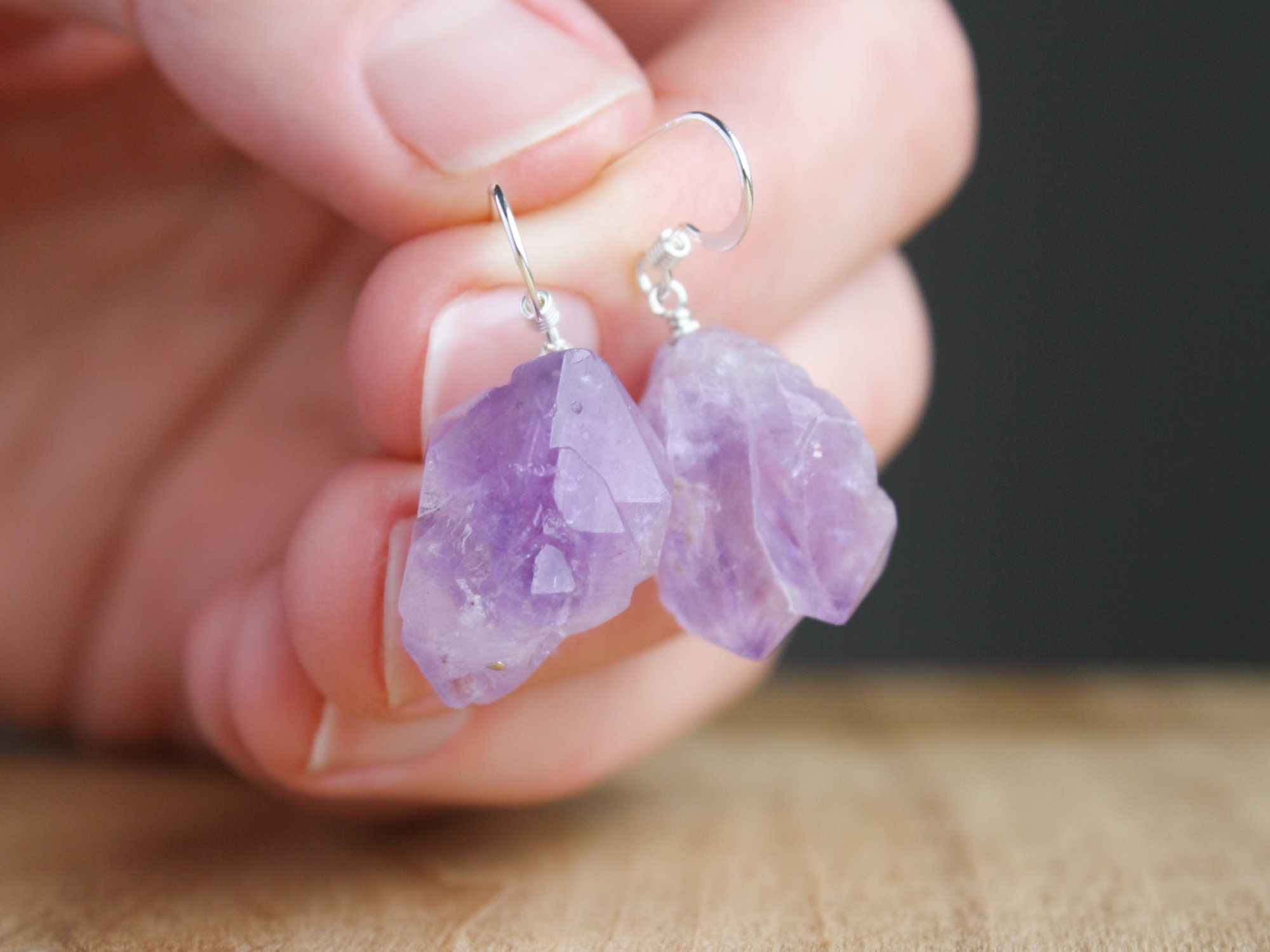 Raw Amethyst Earrings Sterling Silver 925 . Rough Gemstone - Etsy