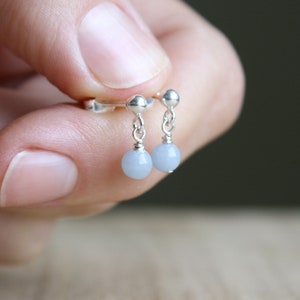 Angelite Stud Earrings . Natural Stone Earrings Dangle . Small Gemstone Earrings Studs image 5