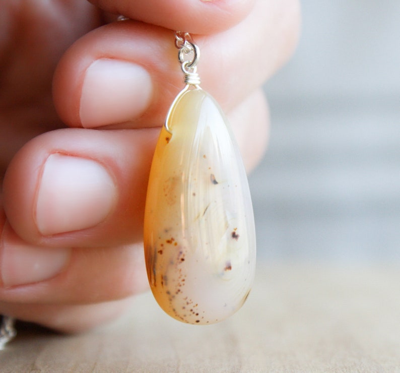 Montana Agate Necklace . Gemstone Teardrop Pendant Necklace in Sterling Silver NEW image 5