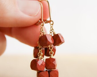 Red Jasper Lever Back Earrings in 14k Gold Fill for Grounding and Stability NEW