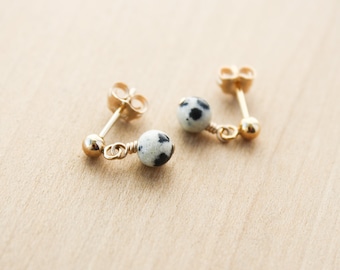 Dalmatian Stone Studs in 14k Gold Fill for Freedom and Self Expression