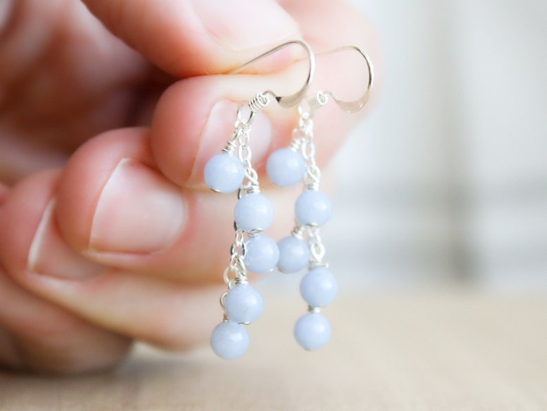 Angelite Earrings . Gemstone Cluster Earrings . Light Blue Stone Earrings 925 Sterling Silver image 7