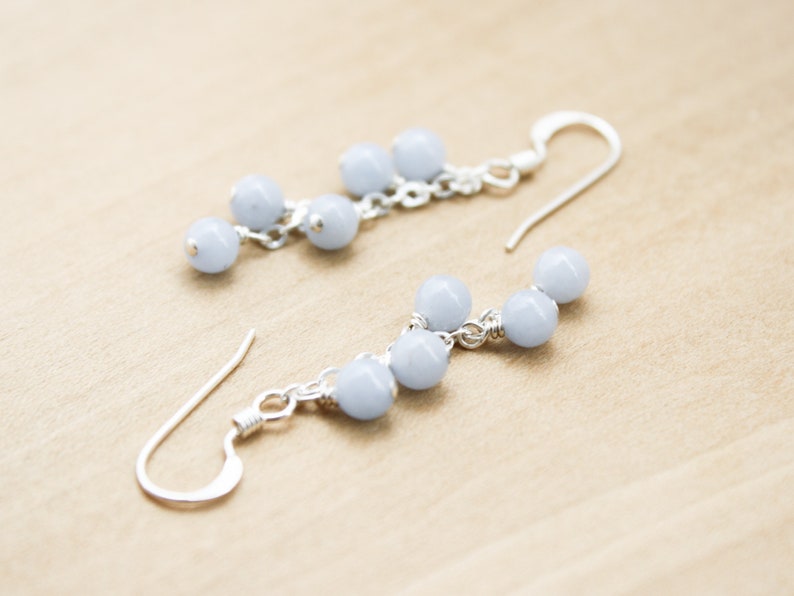 Angelite Earrings . Gemstone Cluster Earrings . Light Blue Stone Earrings 925 Sterling Silver image 2