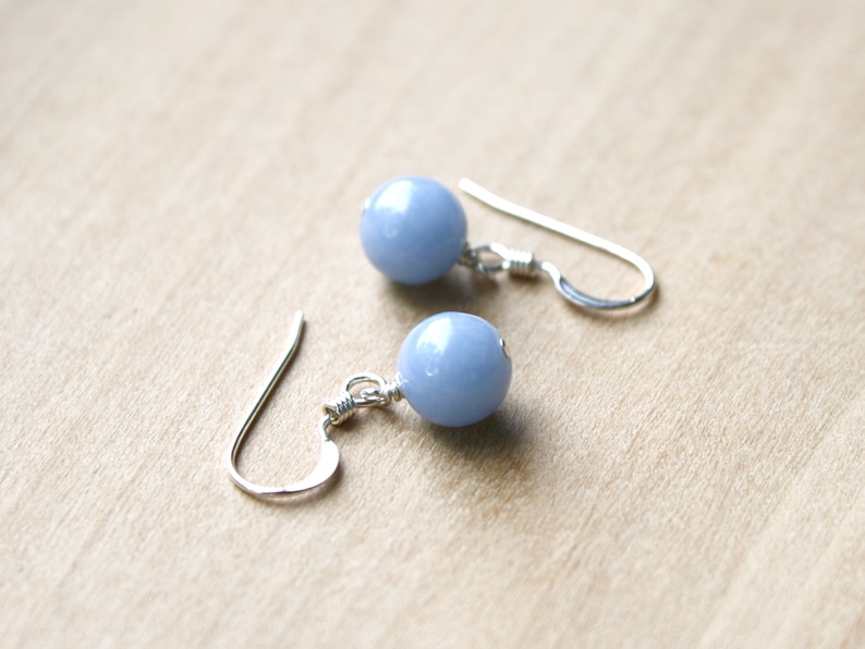 Angelite Earrings 925 Sterling Silver . Cornflower Blue Stone Dangle Earrings . Round Gemstone Earrings image 2