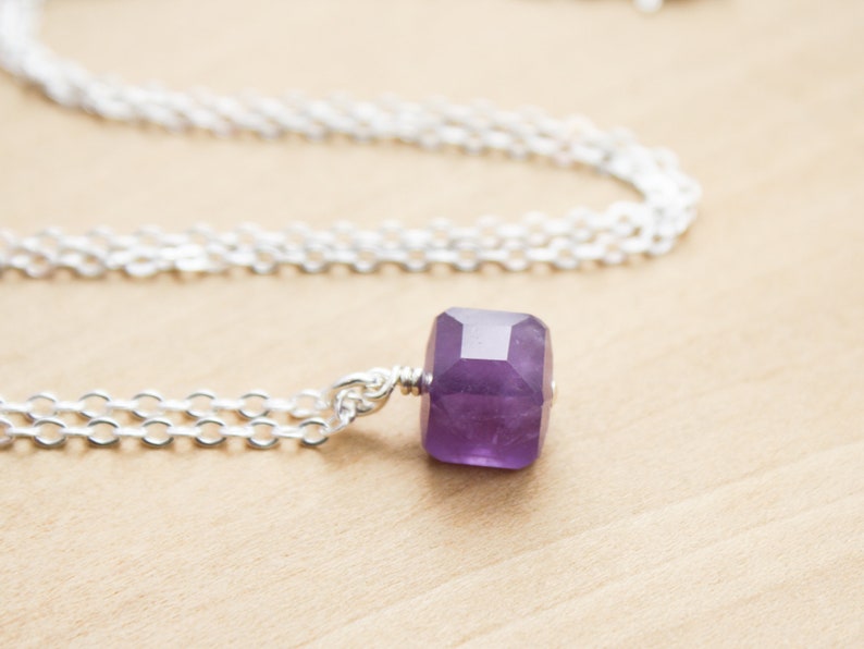 Amethyst Necklace Sterling Silver . Dainty Gemstone Necklace for Women . February Birthstone Necklace image 7