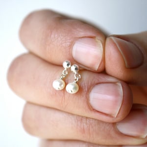 Tiny Pearl Studs . White Pearl Post Earrings . Small Pearl Earrings Dangle . Freshwater Pearl Earrings Studs image 1
