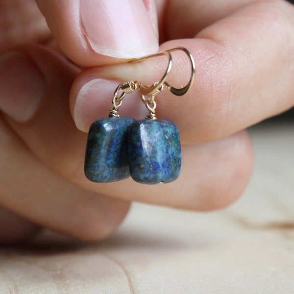 Malachite Azurite Earrings . Blue Green Stone Earrings Dangle . Natural Gemstone Earrings Handmade