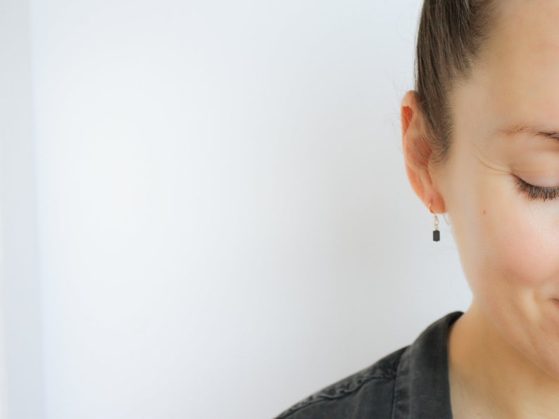 Hematite Earrings . Anxiety Earrings . Minimalist Dangle Earrings in 14k Gold Fill image 3