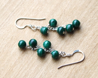 Malachite Cluster Earrings for Grounding and Intuition