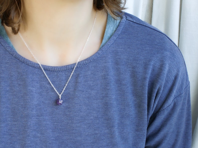 Amethyst Necklace Sterling Silver . Dainty Gemstone Necklace for Women . February Birthstone Necklace image 5