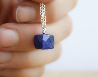 Lapis Lazuli Cube Necklace in Sterling Silver for Inner Strength and Personal Power NEW