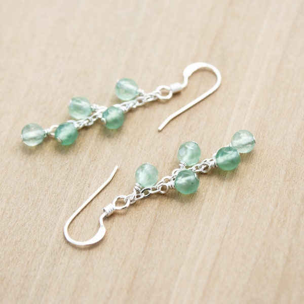 Green Aventurine Earrings Sterling Silver . Green Gemstone Earrings Dangle . Cluster Earrings Gemstones