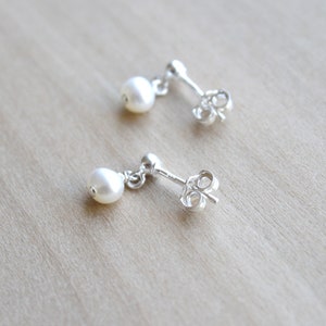 Tiny Pearl Studs . White Pearl Post Earrings . Small Pearl Earrings Dangle . Freshwater Pearl Earrings Studs image 6