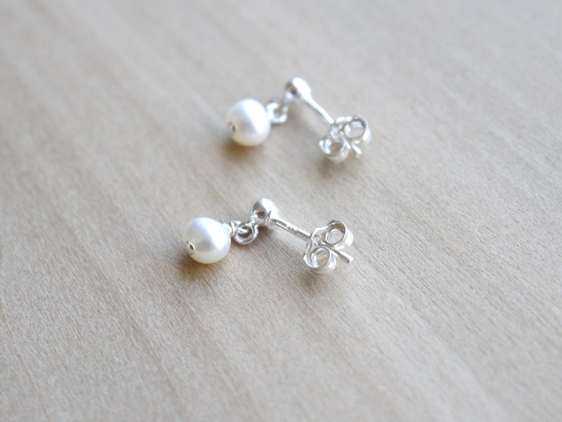 Tiny Pearl Studs . White Pearl Post Earrings . Small Pearl Earrings Dangle . Freshwater Pearl Earrings Studs image 6