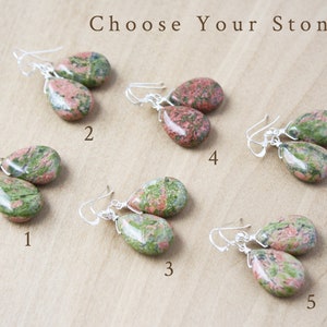 Green Natural Stone Earrings . Nature Inspired Jewelry . Unakite Earrings . Green Gemstone Earrings image 2