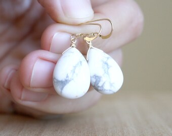 White Howlite Earrings in 14k Gold Fill for Calm and Self Expression