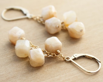 Peach Moonstone Lever Back Earrings for Good Fortune and Inner Growth