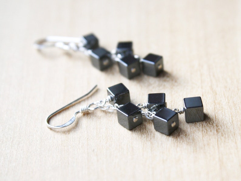 Hematite Earrings Dangle . Anxiety Relief Crystal Earrings . Gemstone Cluster Earrings Silver . Square Earrings image 7