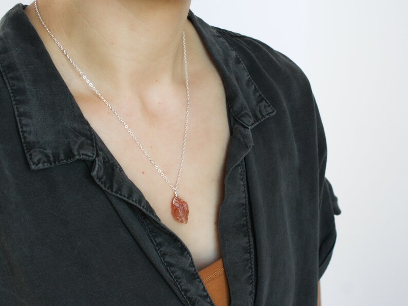 Sunstone Necklace . Raw Crystal Necklace for Women . Natural Gemstone Necklace in Sterling Silver image 3