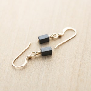 Hematite Earrings . Anxiety Earrings . Minimalist Dangle Earrings in 14k Gold Fill image 2