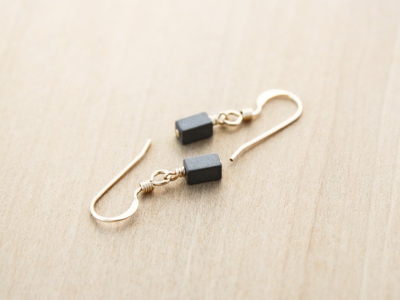 Hematite Earrings . Anxiety Earrings . Minimalist Dangle Earrings in 14k Gold Fill image 2