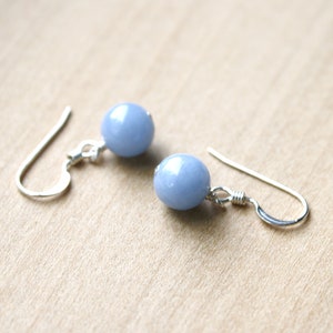 Angelite Earrings 925 Sterling Silver . Cornflower Blue Stone Dangle Earrings . Round Gemstone Earrings image 4