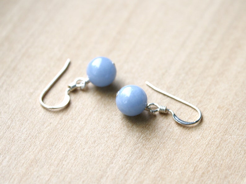 Angelite Earrings 925 Sterling Silver . Cornflower Blue Stone Dangle Earrings . Round Gemstone Earrings image 4