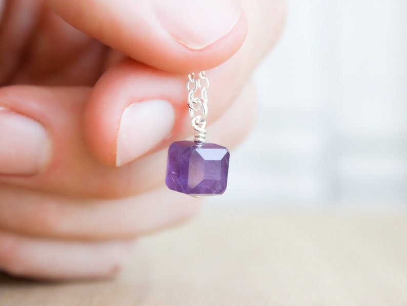Amethyst Necklace Sterling Silver . Dainty Gemstone Necklace for Women . February Birthstone Necklace image 1