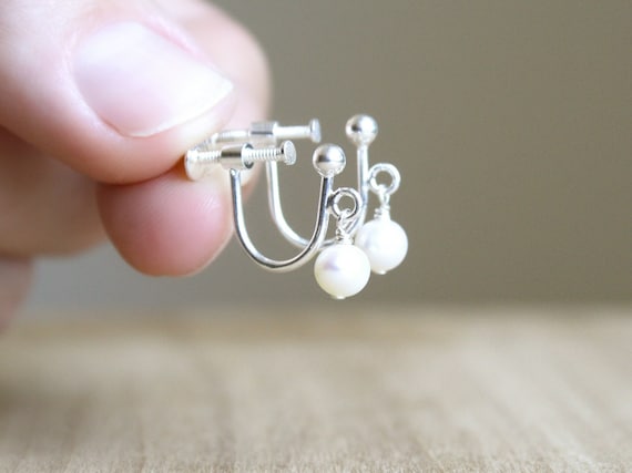 Orecchie A Clip Con Perle Finte - Orecchini A Clip Argento Per Donne Senza Foro, Regalo In Confezione Elegante - 3