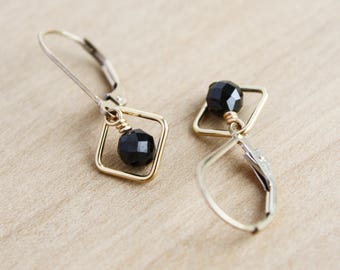 Black Tourmaline Lever Back Earrings in 14k Gold Fill for your own Personal Bodyguard NEW