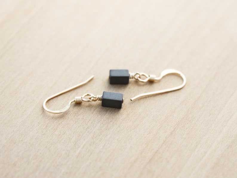 Hematite Earrings . Anxiety Earrings . Minimalist Dangle Earrings in 14k Gold Fill image 6