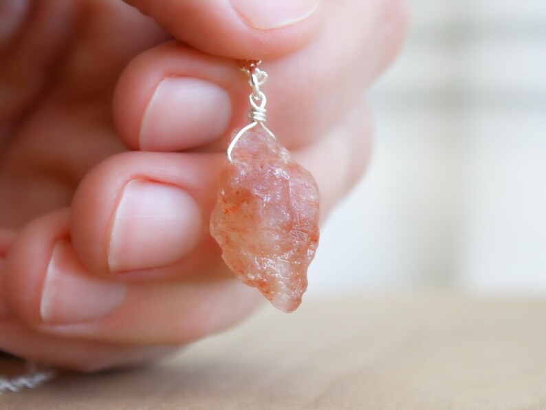 Sunstone Necklace . Raw Crystal Necklace for Women . Natural Gemstone Necklace in Sterling Silver image 1