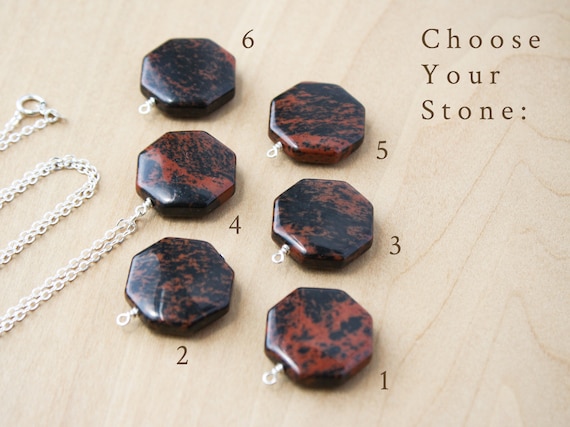 Mahogany Obsidian Necklace Silver . Large Stone Necklace Pendant