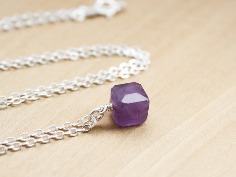 Amethyst Necklace Sterling Silver . Dainty Gemstone Necklace for Women . February Birthstone Necklace image 2